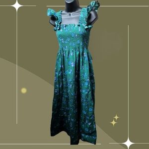 ✨ Hill House Home Ellie Nap Dress In Emerald Outer Space Floral Size Small